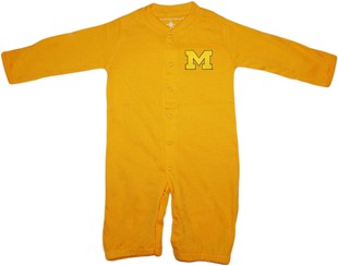 Michigan Wolverines Outlined Block "M" "Convertible" (2 in 1), as gown & snaps into romper