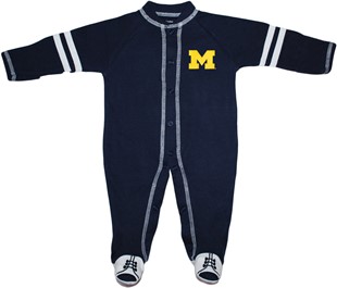 Official Michigan Wolverines Block M Sports Shoe Footed Romper
