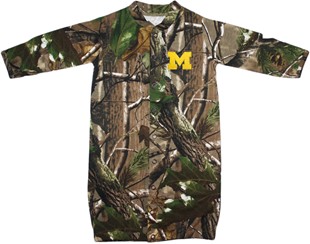 Michigan Wolverines Outlined Block "M" Realtree Camo Convertible (2 in 1), as gown & snaps into romper