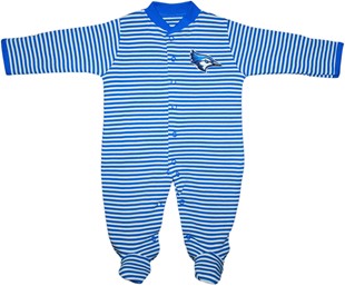 Creighton Bluejay Head Striped Footed Romper