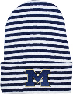 Michigan Wolverines Outlined Block "M" Newborn Baby Striped Knit Cap