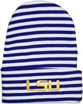LSU Tigers Script Newborn Baby Striped Knit Cap