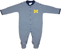 Michigan Wolverines Block M Striped Footed Romper