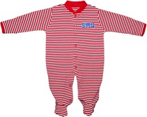 SMU Mustangs Word Mark Striped Footed Romper